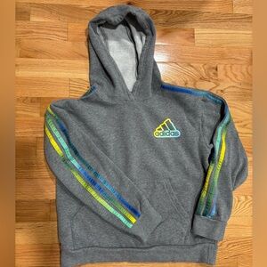 Adidas 10/12 medium hoodie grey with various colors stripes